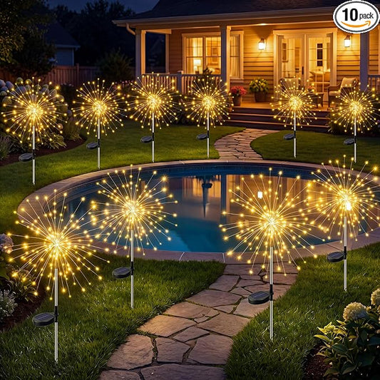 btfarm 10 Pack Solar Garden Lights Outdoor 8 Modes, 120 LED Firework Lights Solar Powered, Waterproof Twinkle Fairy Light Outside for Yard Pathway Lawn Pool Patio Christmas Decorative, Warm White by btfarmdecorativelighting