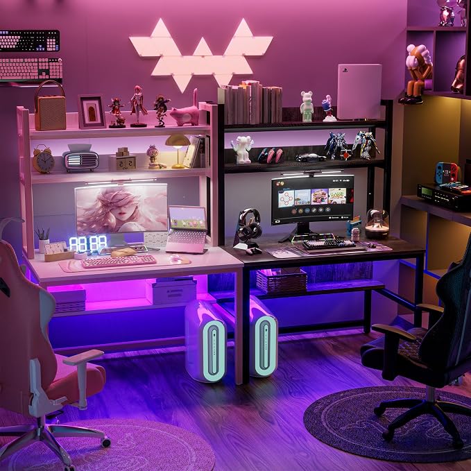 Aquzee Pink Girls Desk with Hutch, 55in Computer Desk with Bookshelf for Teens Adults, Craft Table for Bedroom Kids Room, White Pink Study Table with Shelves for Storage - Image 7