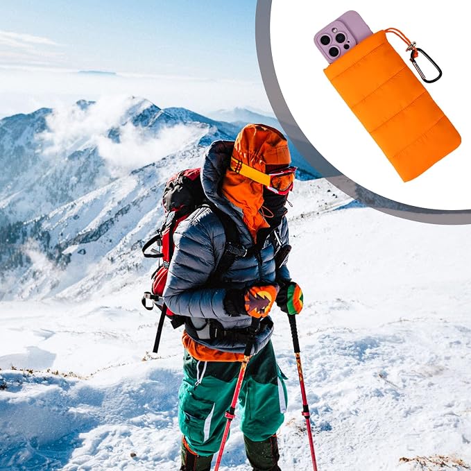 Lyreh Thermal Phone Case with Carabiner, Universal Cellphone Pouch to Prevent Freezing and Overheating, Insulated Warm Phone Cover Bags Extend Battery Life for Outdoor Sports Lovers Gifts (Orange) - Image 5