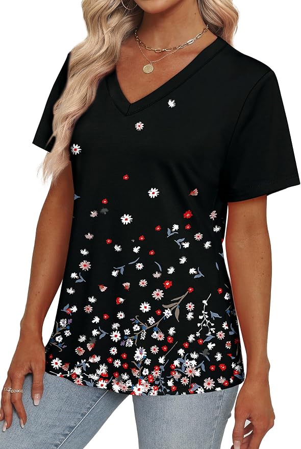 Alaroo Womens Summer Tops 2026 V Neck Short Sleeve Shirts Trendy Dressy Casual Vacation Outfits Printed - Image 3
