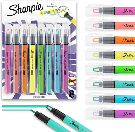 Sharpie Clear View Highlighter Sticks, Chisel Tip Highlighter Market Set, Essential School & Teacher Supplies, Smear Resistant, Assorted Color Highlighters, 8-Pack by Unknown