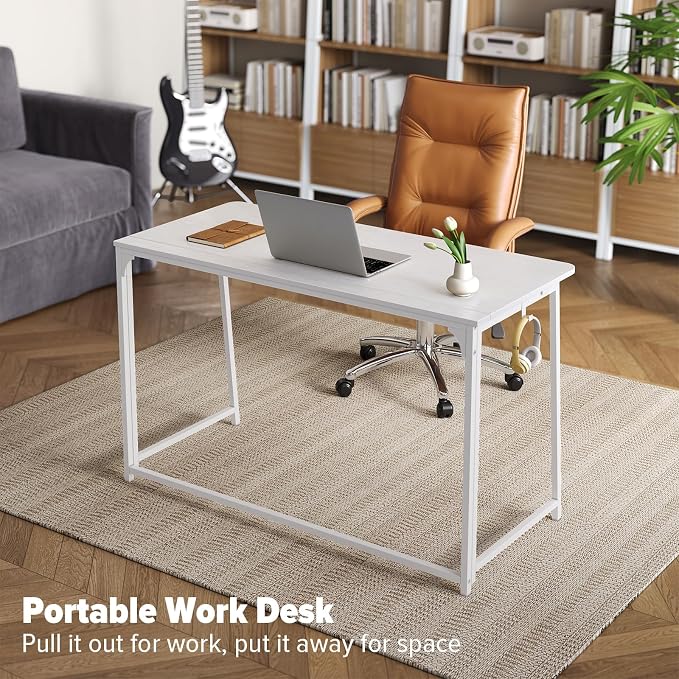 WOHOMO Folding Desk, 47.2" Foldable Computer Desk for Bedroom, Space Saving Computer Table Writing Workstation for Home Office, Easy Assembly, White | Easy Assembly and Fold, Sturdy Home office desks for Study Bedroom Dorm Space Saving Writing Work Apa... - Image 8