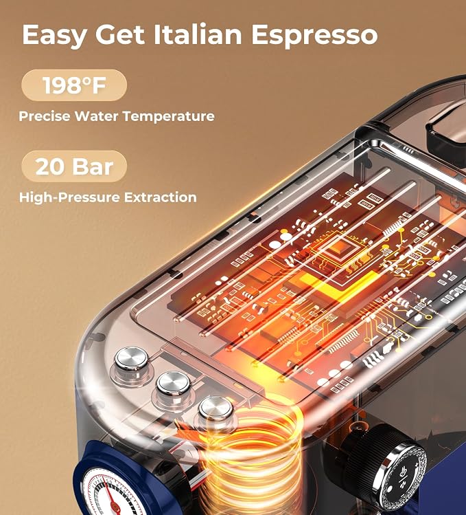 atatix 20 Bar Espresso Machine with Milk Frother, Compact Espresso Maker | Stainless Steel Coffee Machine with Precise Temp Control & 44oz Removable Water Tank for Latte, Cappuccino, Dark Blue - Image 5