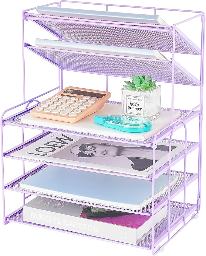 OPNICE 6-Tier Letter Tray Paper Organizer, Desk Organizers and Accessories, Desktop File Organizer, Office Desk Accessories for Office Supplies(Purple) by OPNICE