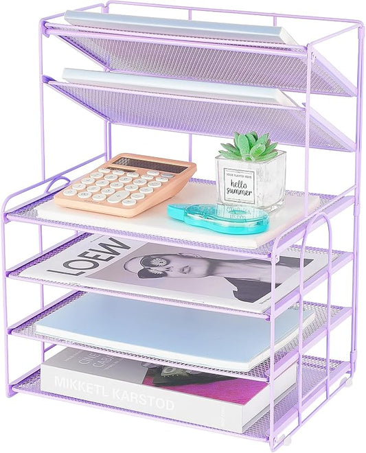 OPNICE 6-Tier Letter Tray Paper Organizer, Desk Organizers and Accessories, Desktop File Organizer, Office Desk Accessories for Office Supplies(Purple) by OPNICE