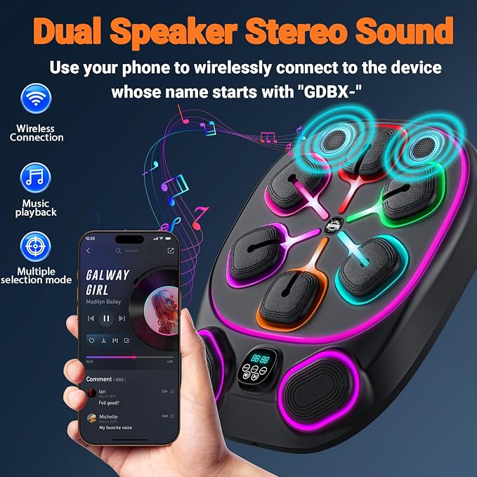 OurStarry Smart Music Boxing Machine for Adults and Kids, Wall Mounted Punching Trainer with Boxing Gloves, LED Electronic Target, 9 Modes and 9 Speeds, Home Gym Workout Equipment - Image 3