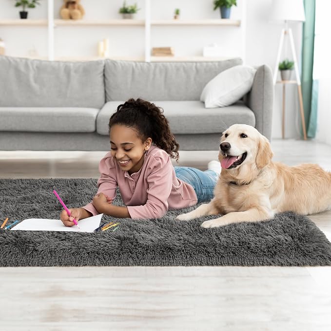 Tepook Fluffy Runner Rugs for Bedroom Aesthetic 2x6 Feet, Shag Soft Bedside Rug with Non-Slip Bottom, Fuzzy Plush Carpet for Room, Hallway Rug for Nursery Dorm Indoor Home Decor, Dark Grey - Image 5