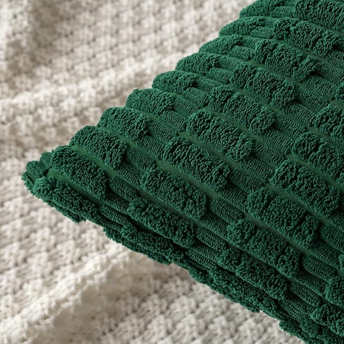 MIULEE Pack of 2 Dark Green Corduroy Decorative Pillow Covers 18x18 Inch Soft Boho Striped Throw Pillow Covers Modern Farmhouse Home Decor for Sofa Living Room Couch Bed - Image 4