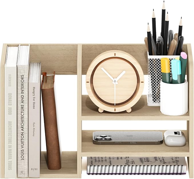 Furinno Hermite Wood Desktop Book and Home Office Supplies Storage Organizer, Bauhaus Oak - Image 4