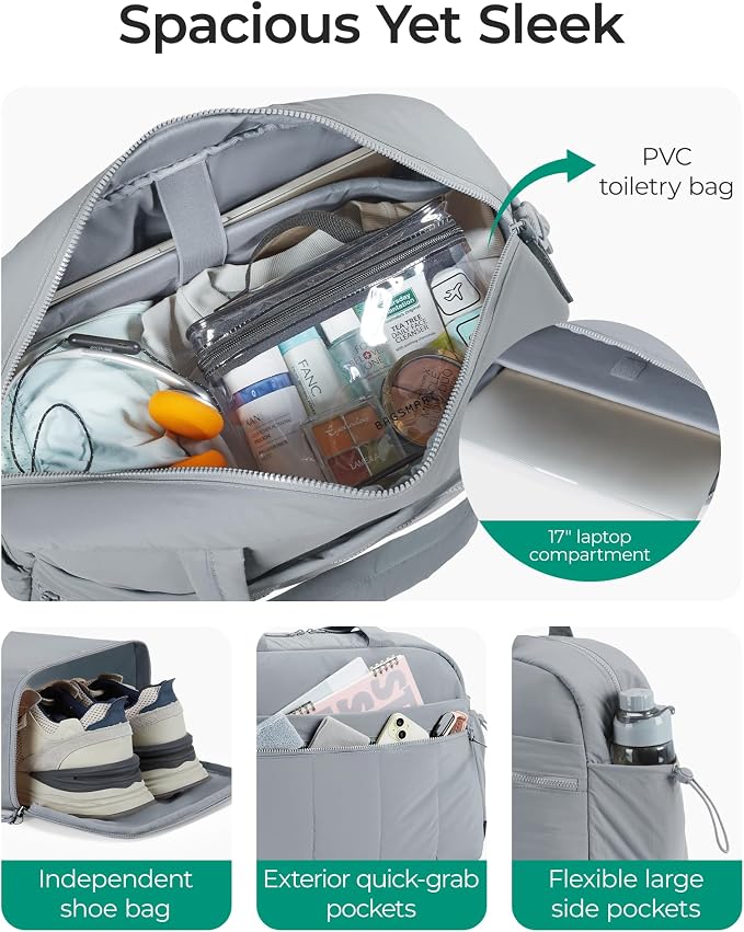 BAGSMART Duffle Bag for Travel, Gym Bag for Women, Weekender Carry on Bag | PVC Wet Pocket, Airline Approved Personal Carry-on Size, Fits Under-seat, One Bag for Gym, Travel, Hospital, Overnight - Image 4