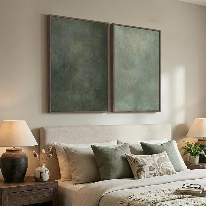 Large Framed Green Abstract Wall Art, 2 Piece Modern Canvas Art Prints Paintings, Minimalist Sage Green Abstract Pictures for Living Room, Hallway, Dining Room, Bedroom, Office Wall Decor 24x36 In - Image 5