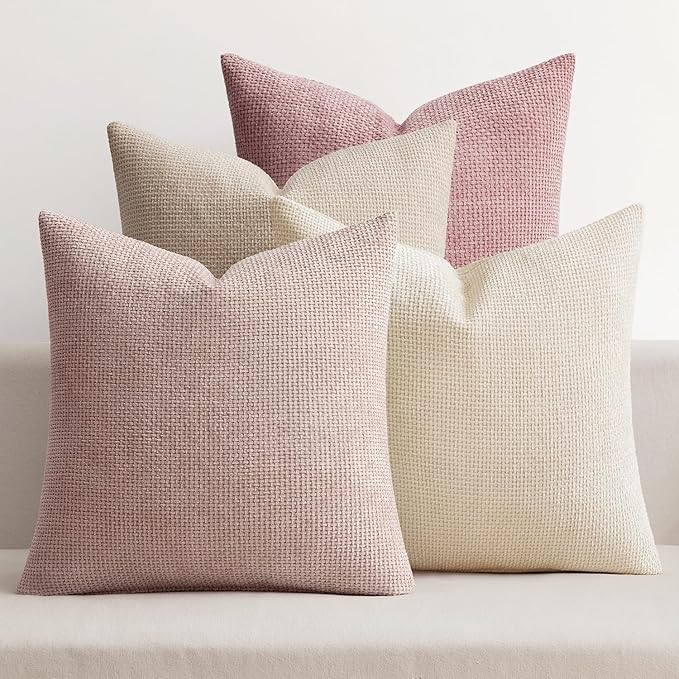 MIULEE Pack of 4 Valentines Couch Throw Pillow Covers 16x16 Inch Neutral Pink Cute Decorative Chenille Pillows Farmhouse Boho Accent Cushion Covers for Coquette Room Spring Decor Sofa Bed Living Room by MIULEE