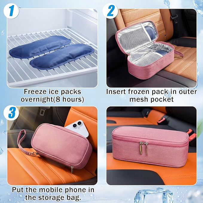 Phone Cooler Bag for Beach, Portable Phone Cooling Pouch with 2 Reusable Ice Packs, Keeps Cool in Extreme Heat for Car Pool Hiking, Extends Battery Life, Fits All Smartphones(Pink,Fabric) - Image 3