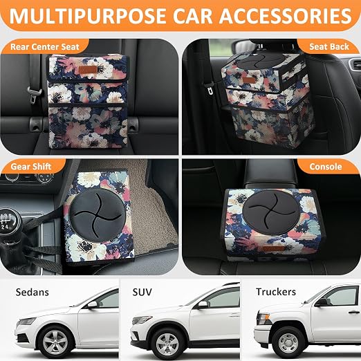 Vankor Car Trash Can for Car Cute, Trash Bag Bin Hanging Waterproof Automotive Garbage Cans Leak Proof Vehicle Trash Can Painting Floral - Image 5