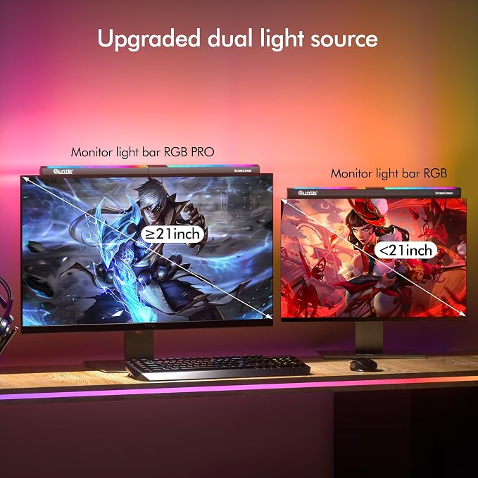 Quntis Monitor Light RGB PRO Backlight, Eye-Care Dual Light Computer Light Bar Gaming Office Desk Lamp, 15 Modes Dimmable Backlight, 3 Color Temperature Adjustable Brightness, Ra95 Screen Light Bar - Image 2