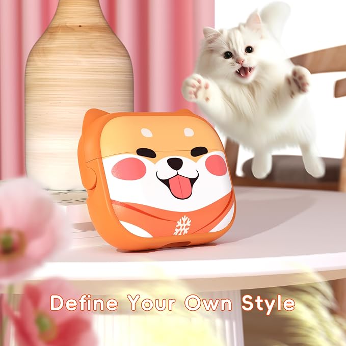 for AirPods Pro 2 Case with Cleaning Kit, Cute Cat Ear Print Design & Cute Buckle for Girls, Phone Holder & Top Safe Lock Buckle Design for AirPods Pro 2nd/1st Gen case, Orange Dog - Image 2