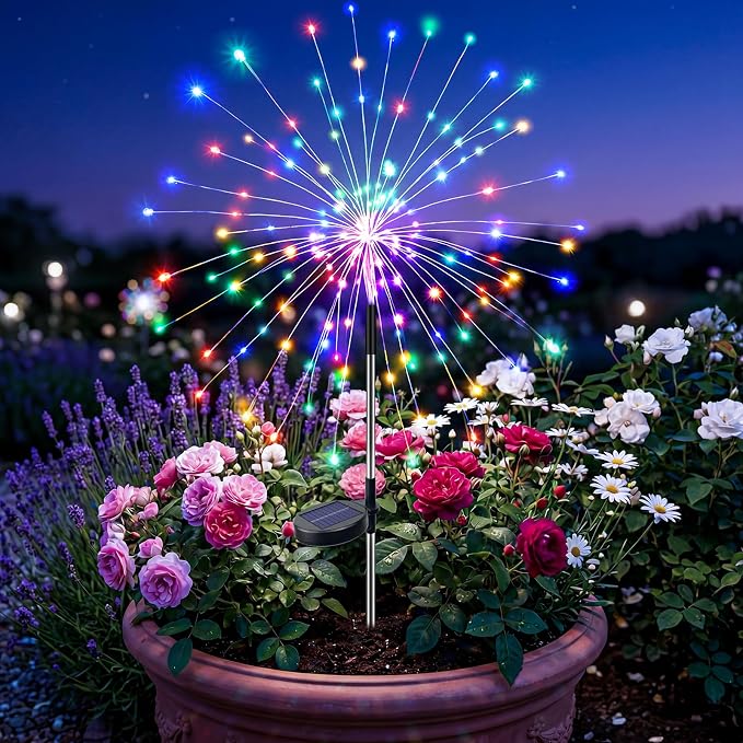 btfarm 1 Pack Solar Garden Lights Outdoor, 8 Modes Firework Lights Solar Powered, Waterproof Twinkle Fairy Light Outside for Yard Patio Pathway Pool Christmas Party Decorative, Multicolor by btfarmdecorativelighting