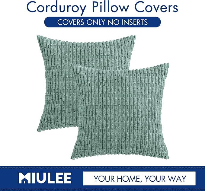 MIULEE Pack of 2 Corduroy Decorative Throw Pillow Covers 20x20 Inch Soft Boho Striped Pillow Covers Modern Farmhouse Home Decor for Summer Sofa Living Room Couch Bed Teal Green - Image 6