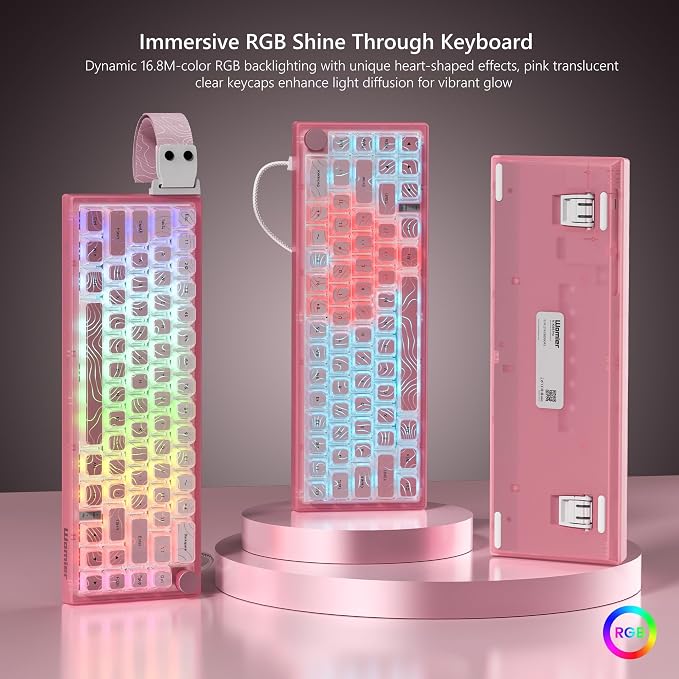 Womier 60% Percent Keyboard Pink Mechanical QMK/VIA Gaming Keyboard | Creamy Keyboard Topographic, Hot Swappable Gasket Mount RGB Wired Key board & Translucent Keycaps (VK66 PRO) - Image 5