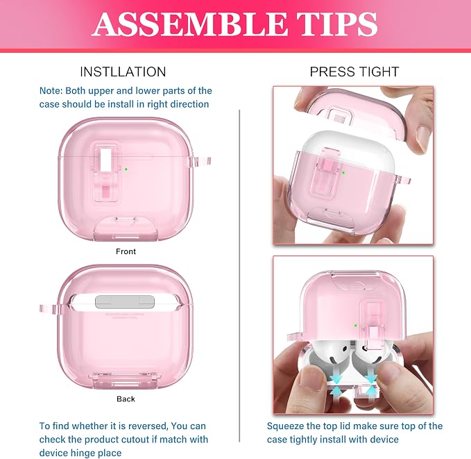 for AirPods 4th Generation Case Cover 2024, Military-Grade Shockproof Transparent Anti-Yellowing, Charging Port Dust-Proof & Stand Design with Cleaning Kit for AirPods 4 Case, Crystal Pink - Image 5