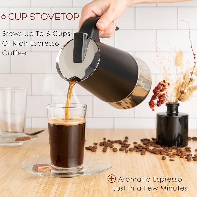 Mixpresso 6 Cup Greca Moka Pot, Stainless Steel Stovetop Espresso Maker | 300ml/10oz Italian stovetop coffee maker with classic percolator design, ideal for preparing coffee at home or while camping - Image 3
