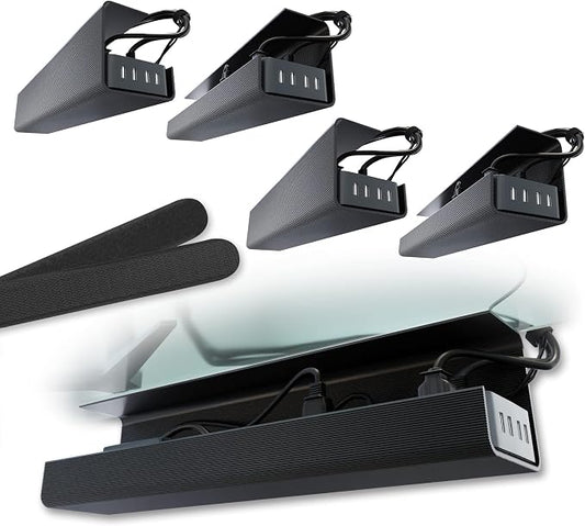 No-Screw Under Desk Cable Management Tray - Self-Adhesive Installation, Cord Management, Cable Tray, Under Desk Wire Organizer - Black Set of 4 by ScandinavianHubCableTrays