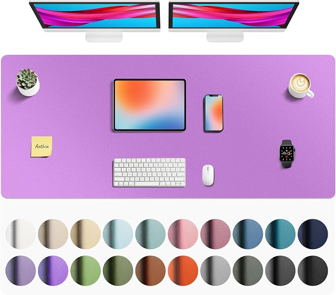Aothia Faux Leather Desk Mat - Non-Slip PU Leather Desk Blotter, Waterproof Writing Surface, Large Desk Pad for Office & Home (Iris Violet, 55" x 24") by AothiaSimpleNaturalUnique
