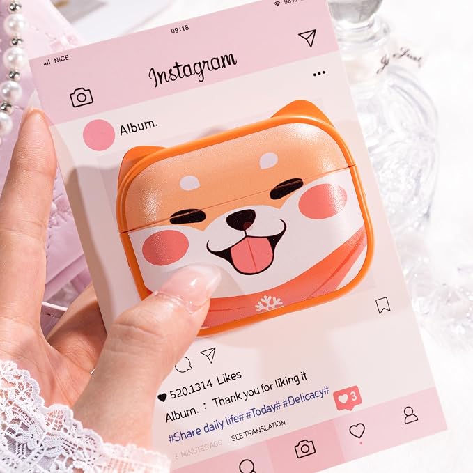 for AirPods Pro 2 Case with Cleaning Kit, Cute Cat Ear Print Design & Cute Buckle for Girls, Phone Holder & Top Safe Lock Buckle Design for AirPods Pro 2nd/1st Gen case, Orange Dog - Image 4
