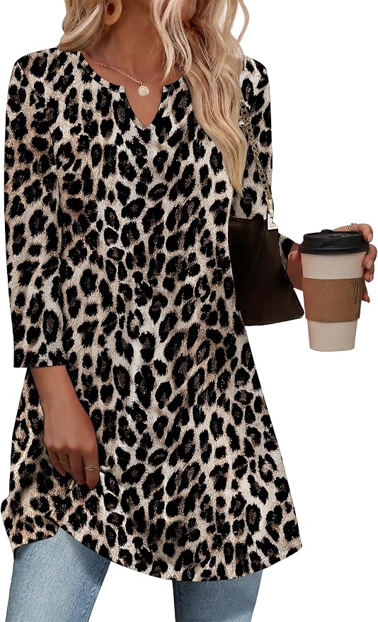 OFEEFAN Summer Boho Tops For Women 3/4 Length Sleeve Womens Tops Vacation Outfits - Image 2