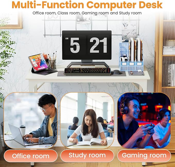 PayLessHere | 39 Inch Computer Desk | White | Office Desk with Metal Frame, Adjustable Feet | Water-Resistant, Scratchproof Surface | Sturdy Writing Table for Home Office or Study | Pack of 1 - Image 5