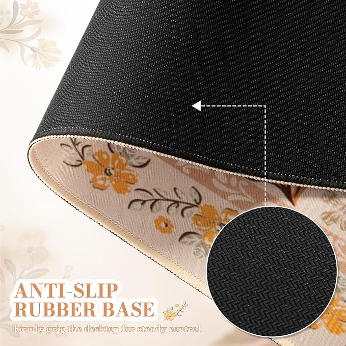 iCasso Desk Matt for Desktop, Cute Desk Pad Mat,35.4x15.7in,Yellow Floral | XXL Large Mouse Pad, Anti-Slip Big Mousepad with Stitched Edges, Keyboard Pad Mouse Mat for Computer - Image 4