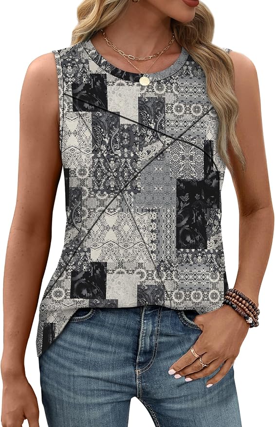 WIHOLL Women's Sleeveless Summer Crewneck Loose Fit Tank Tops - Image 2