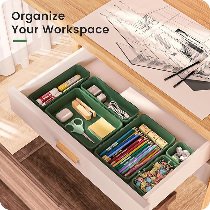【Military Grade】A-LuGei Drawer Organizer,【】Makeup organizer,【Holds 177 Items】Bathroom Organizers and Storage,Organization and Storage,Desk Drawer Organizer for Vanity【Green】 - Image 5