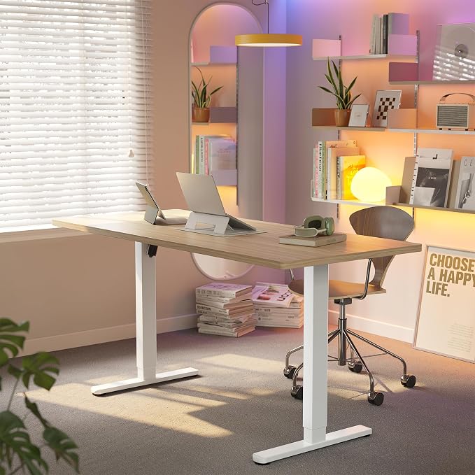 HUANUO 71 x 30 inch Electric Standing Desk Adjustable Height, 4 Memory Height Settings, Sit Stand Up Desk for Home Office & Computer Workstation, LightWalnut - Image 2
