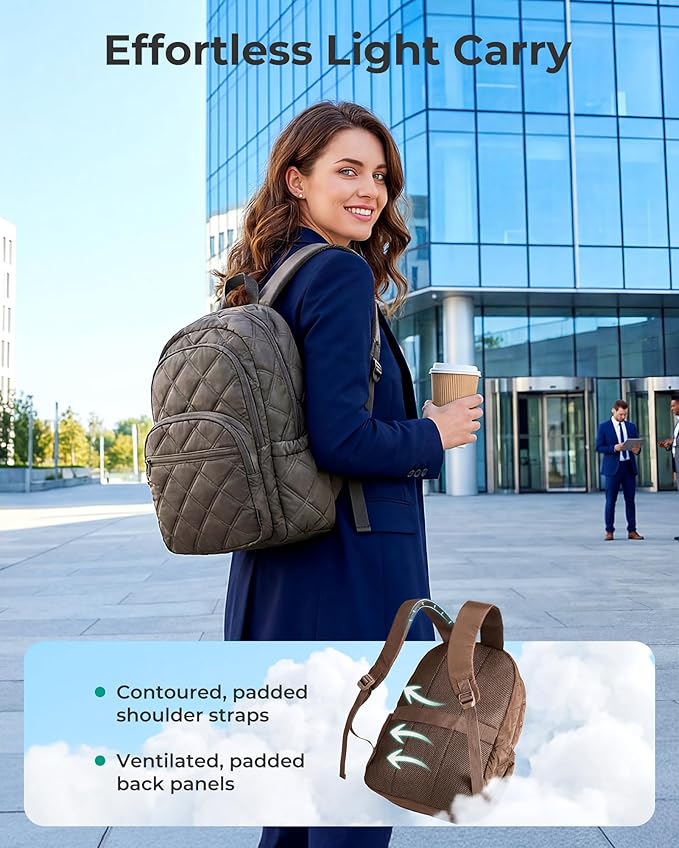 BAGSMART College Laptop Backpack,Cute Travel Backpack for Women,Quilted Computer Bookbag - Image 5