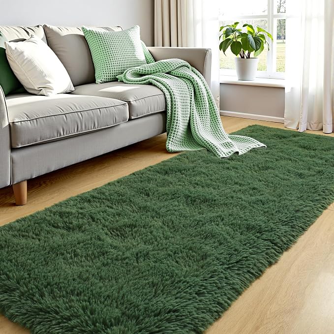 Tepook Soft Runner Rugs for Bedroom 2x6 with Rubber Backing, Dark Green Fluffy Rugs for Hallway, Shag Bedside Rug Fuzzy Plush Carpet for Living Room Dorm Nursery Indoor Home Decor - Image 3