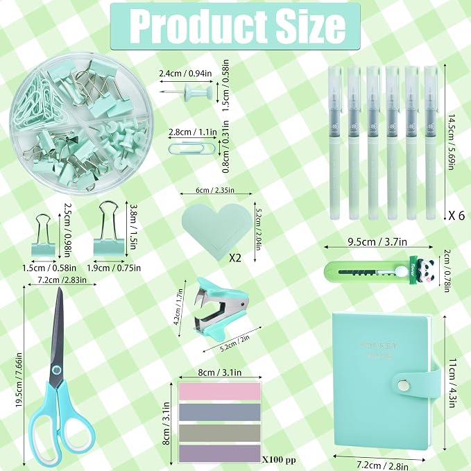Green and Blue Desk Accessories, 26Pcs Office Supplies and Desk Organizers, with Tape Dispenser, Stapler, Staple Remover, Ect, Gift Box Packaging - Image 6