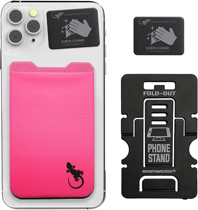 Phone Wallet - Adhesive Card Holder - Cell Phone Pouch - Stick on Lycra Pocket by Gecko - Carry Credit Cards and Cash by GeckoTravelTech