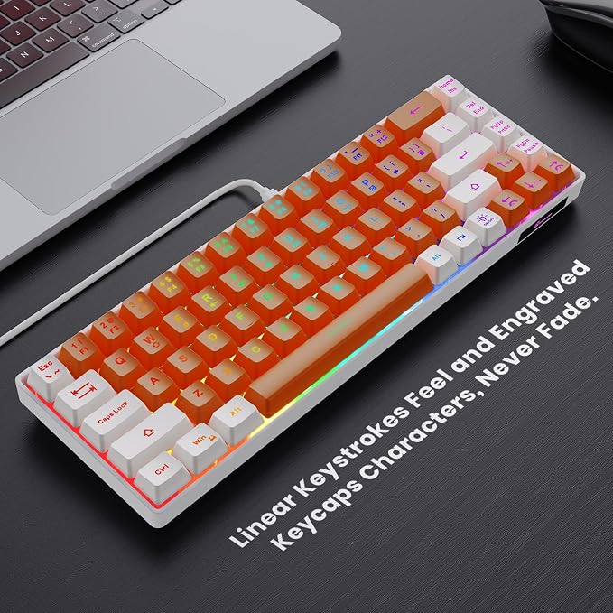 GEODMAER 65% Gaming Keyboard, LED Backlit Mini Wired Keyboard, Ultra-Compact Anti-Ghosting No-Conflict 68 Keys Membrane Gaming Wired Keyboard for PC Laptop Windows Gamer(Orange-White) - Image 2