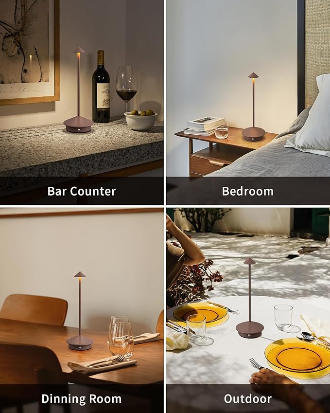 Modern Cordless Table Lamp Set of 2, Brown Portable LED Desk Lamps | 5000mAh, Rechargeable, Battery Operated Lighting for Bedroom, Dining Room, Restaurant, Coffee Shop, Camping, Night Light - Image 6