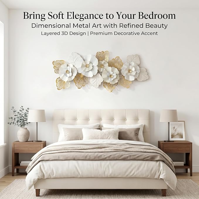 Axioglo 59" Large Wall Decor,3D Floral Metal Wall Art for Living Room | 59" x 27" metal wall decor with layered metal texture, mounting hardware, two-way display - Image 6
