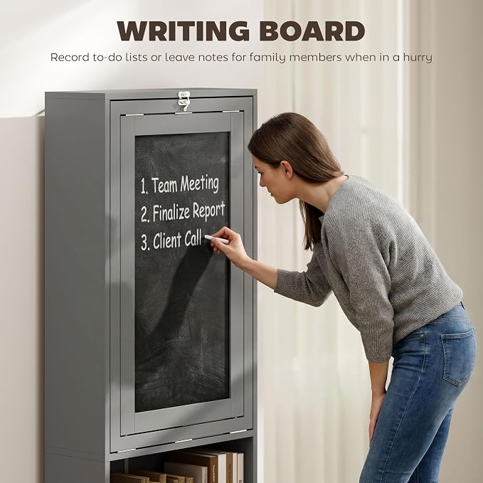 HOMCOM Foldable Desk Wall Mounted Convertible Table for Small Spaces, Gray | Wall Mounted, Space-Saving, Chalkboard, Storage Shelves, for Small Spaces, Home Office, Bedroom, Dorm, Apartment - Image 5