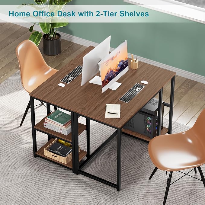 SINPAID 40" Vintage Desk with Shelves, Sturdy Dark Brown Desks with Storage, Rustic Desk Wooden - Image 5