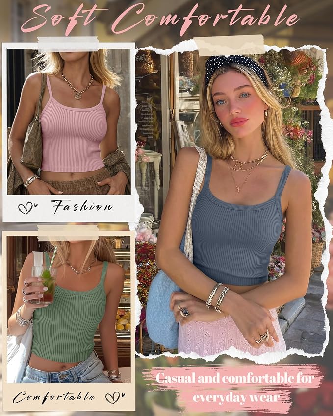 Ficerd 3 Pack Women's Tank Tops 95% Cotton Spaghetti Strap Ribbed Crop Camisole Slim Fitted Basic Summer Sleeveless Layer - Image 5