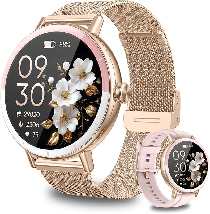 KEEPONFIT Smart Watches for Women Android/iPhone, IP68 Waterproof Fitness Tracker with Bluetooth Calls(Answer&Make), Activity Pedometer/Heart Rate/SpO2 Monitor/100+ Sports Model by KEEPONFIT