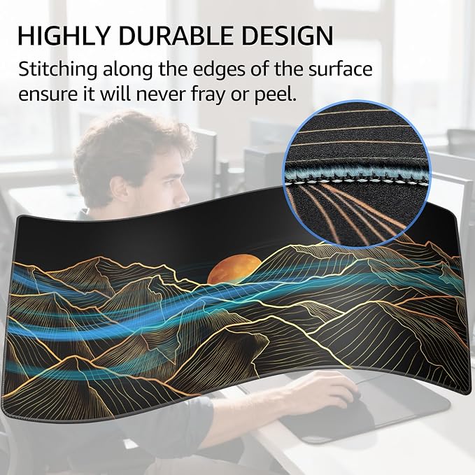 KTRIO Large Gaming Mouse Pad, Desk Mat, 31.5 x 15.7 in, Bright Rise, XXL | Smooth Micro-Weave Surface, Artistic Pattern Design, Non-Slip Rubber Base, Durable Stitched Edges, Office & Home Use - Image 3