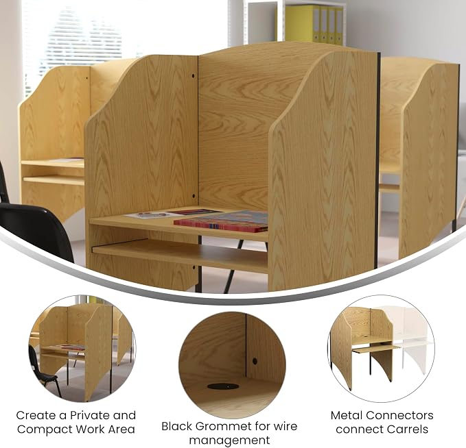 Flash Furniture Kevin Starter Study Carrel in Oak Finish - Image 4