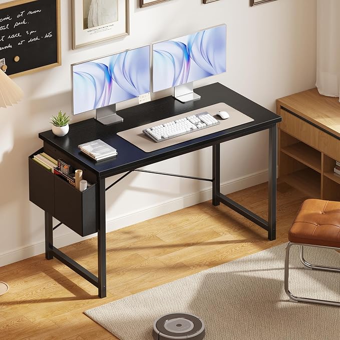OLIXIS Computer Desk, 47 Inch Gaming Desks for Home Office Small Spaces | Writing Study Craft Work Table, Computer Workstation for Bedroom with Storage Bag, Black - Image 2