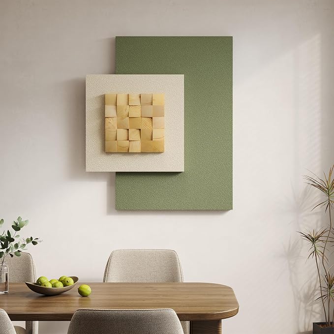 Cuspin Large 3D Wood Green Wall Art for Living Room, Modern Minimalist Sage Green Textured Wall Decor, Abstract Geometric Natural Wooden Block Artwork for Bedroom Dining Room Hallway Home Office - Image 2