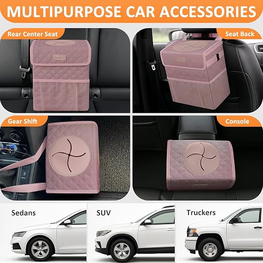 Vankor Car Trash Can Cute Trash Bag Bin Hanging Waterproof Automotive Garbage Cans Leak Proof Vehicle Trash Can Diamond Pattern-Pink - Image 5